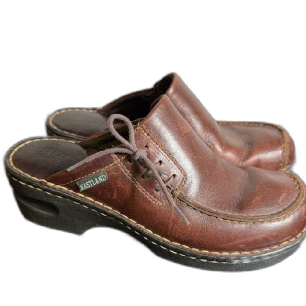 Eastland y2k 2000s Leather Clogs Wedge Lace Up Brown 8.5 Bratz Chunky Cottage
